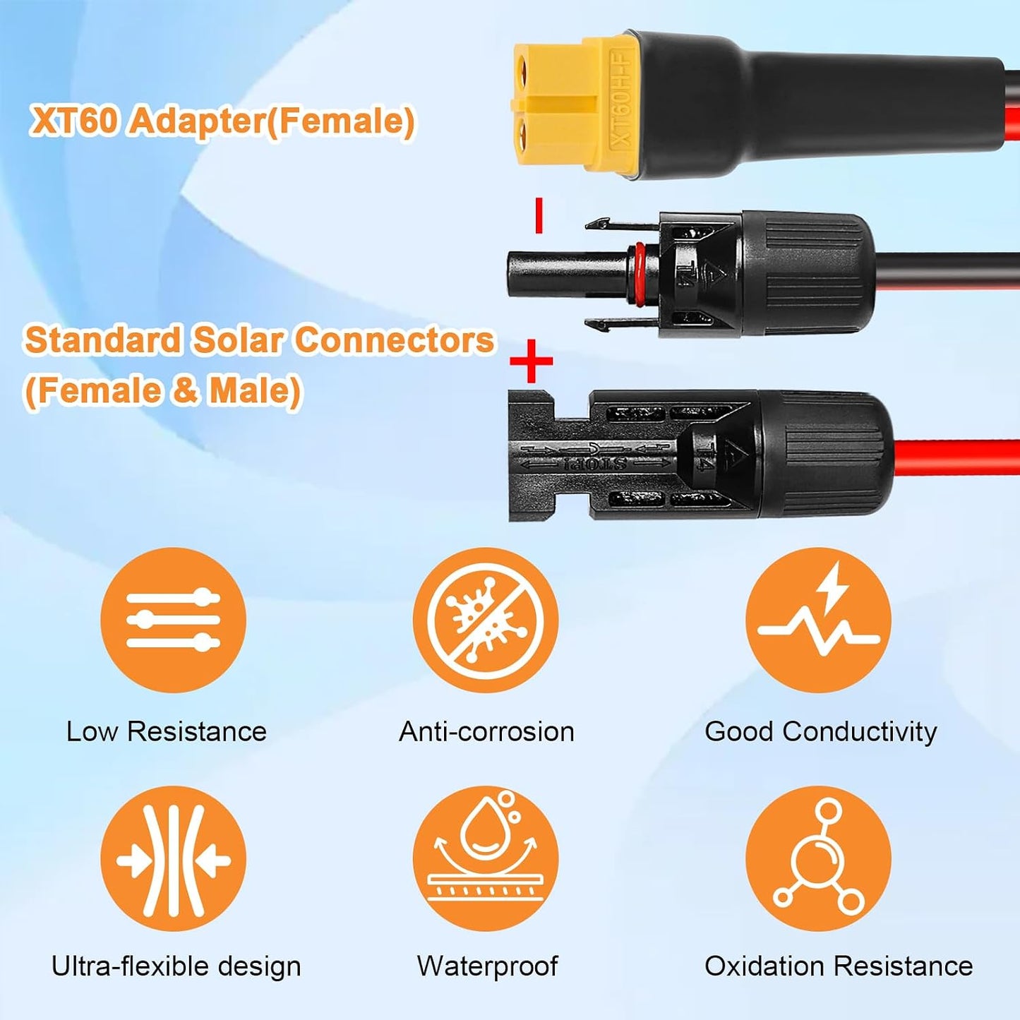 Cable extensión solar XT60 10AWG 10pies hembra a macho