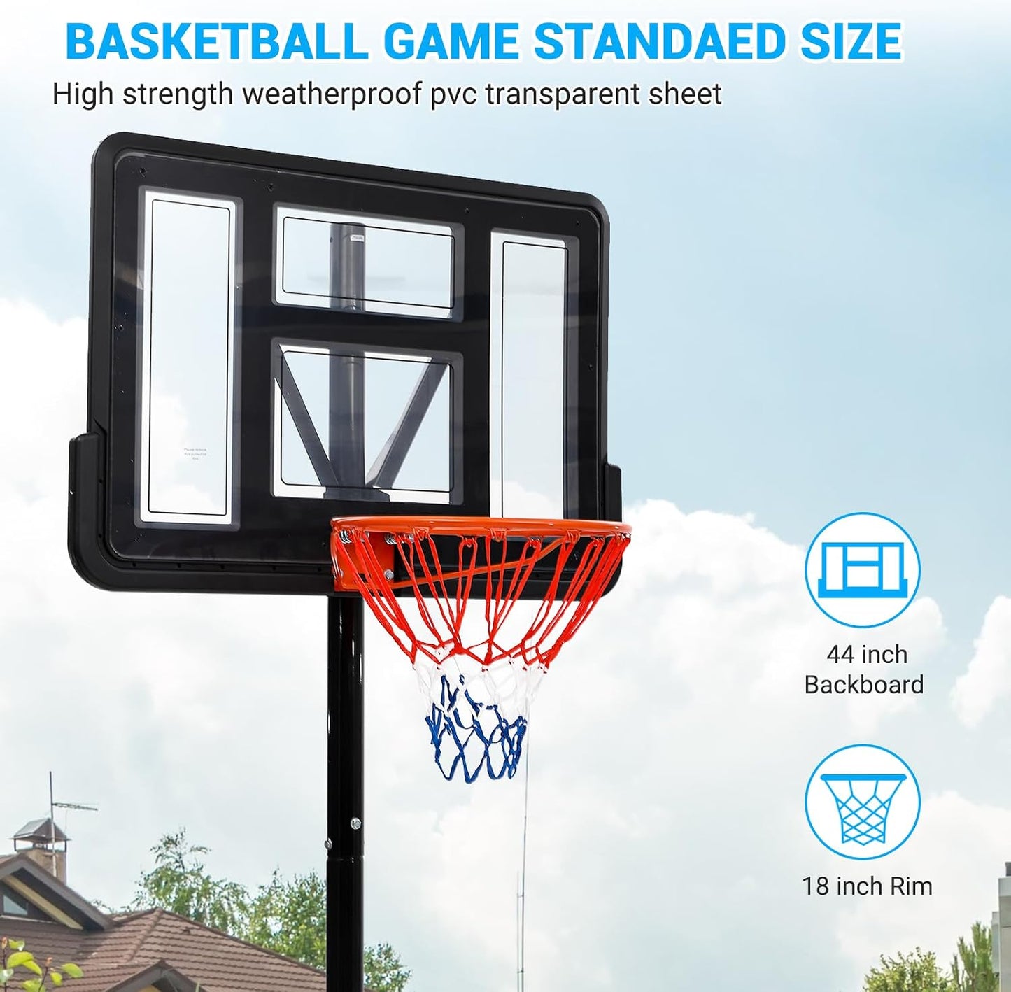 Sistema aro baloncesto portátil 5.2-10pulg polietileno
