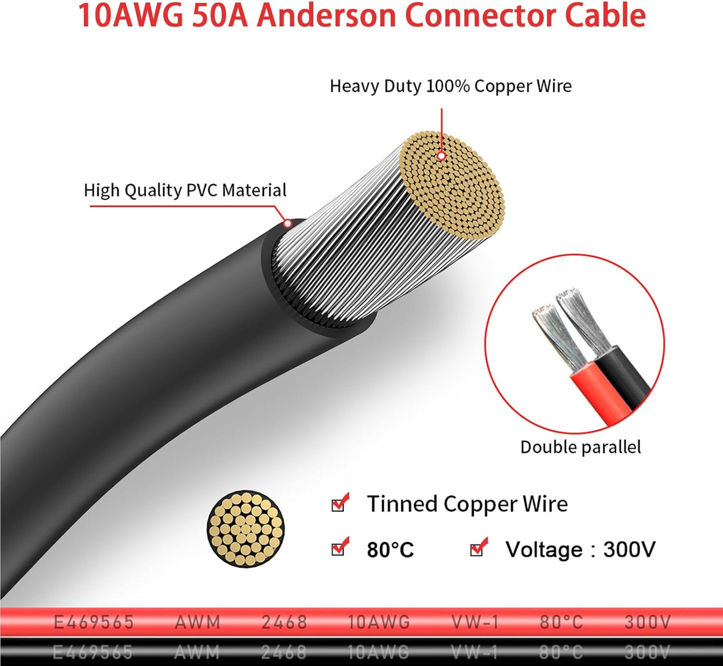 Conector Anderson 50A 10AWG 6ft para baterías solar eólica