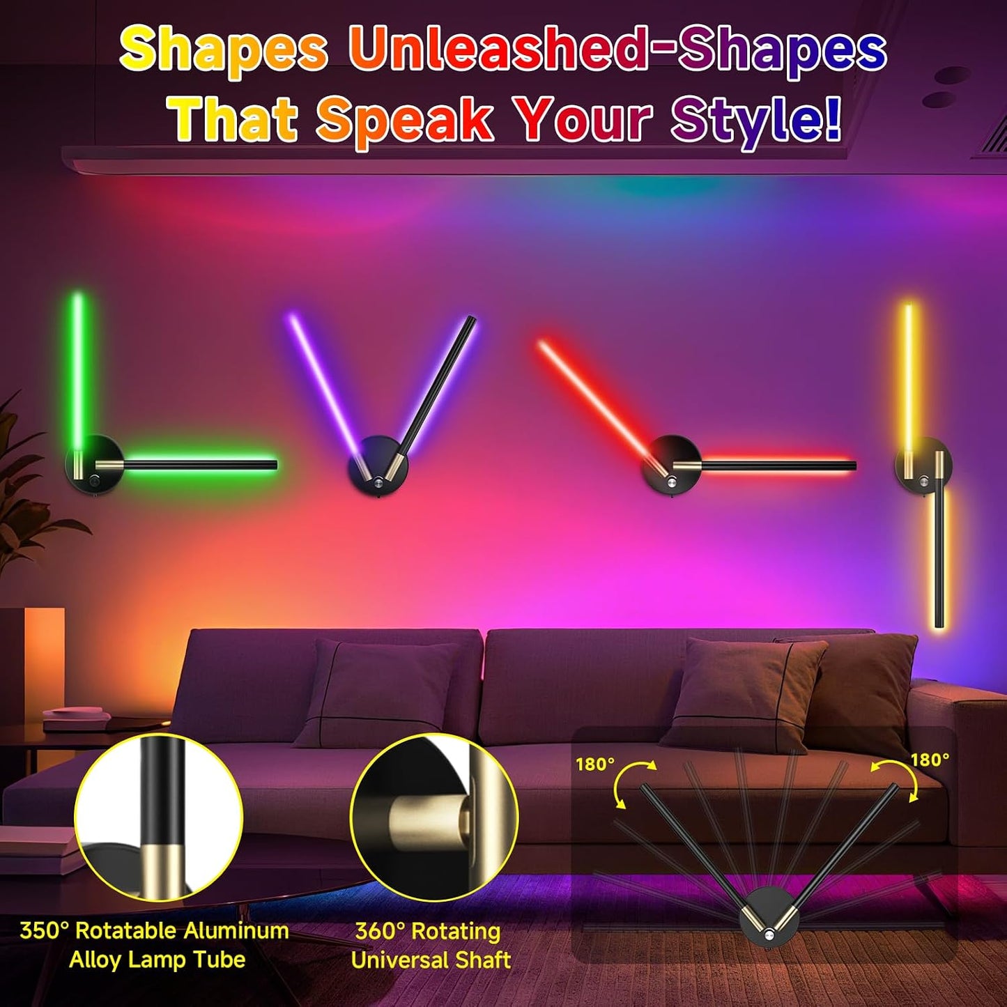 Aplique pared lámpara giratoria 360° luces magnéticas