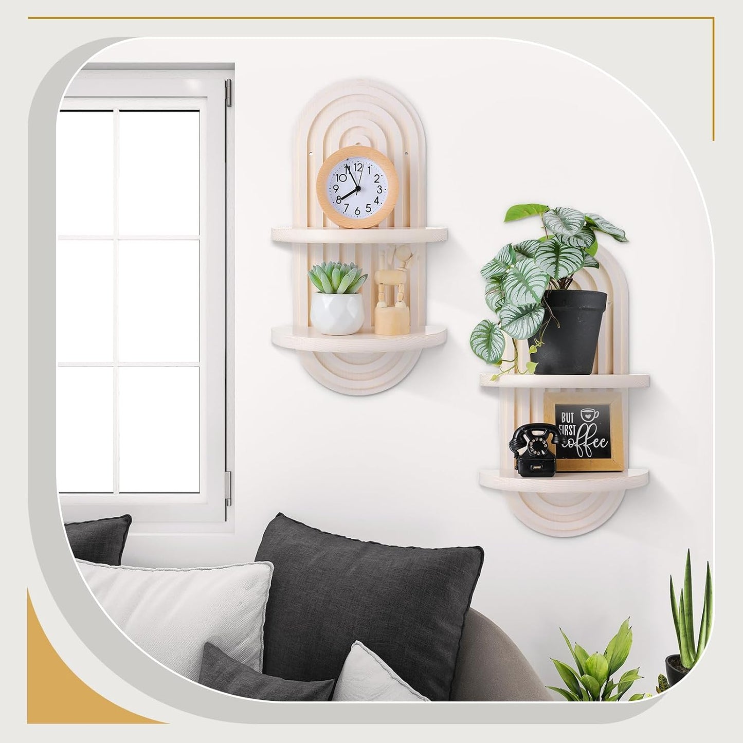 2 Estantes Pared Bohemios Arco Iris Madera Vintage