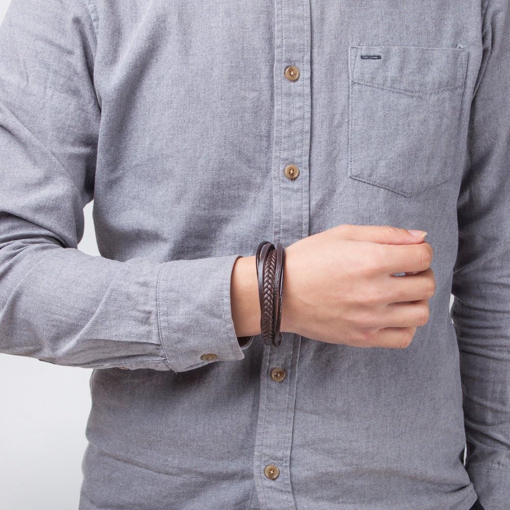 Pulsera cuero vacuno con hebilla multi capa hombre