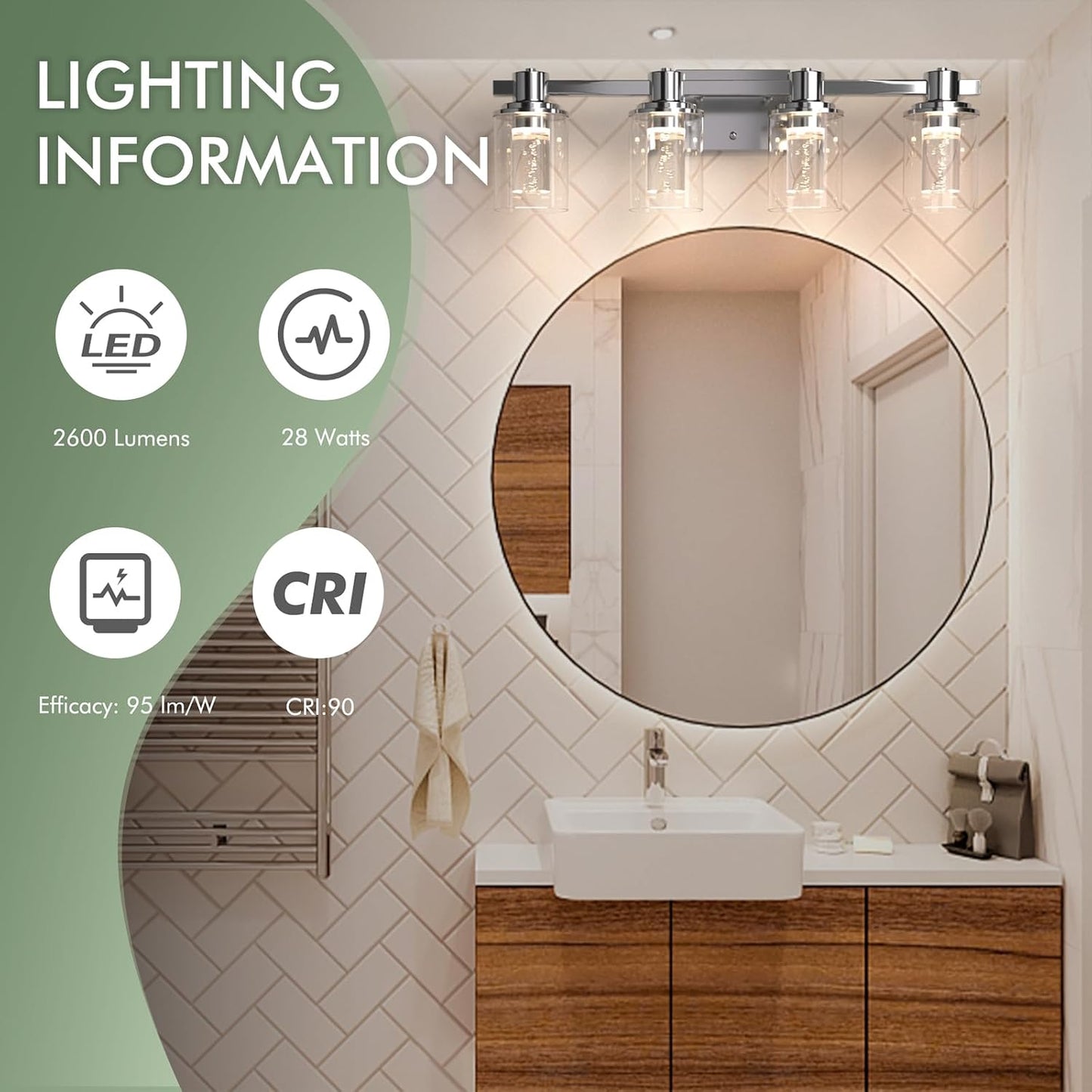 Lámpara baño cromada 4 luces LED regulable