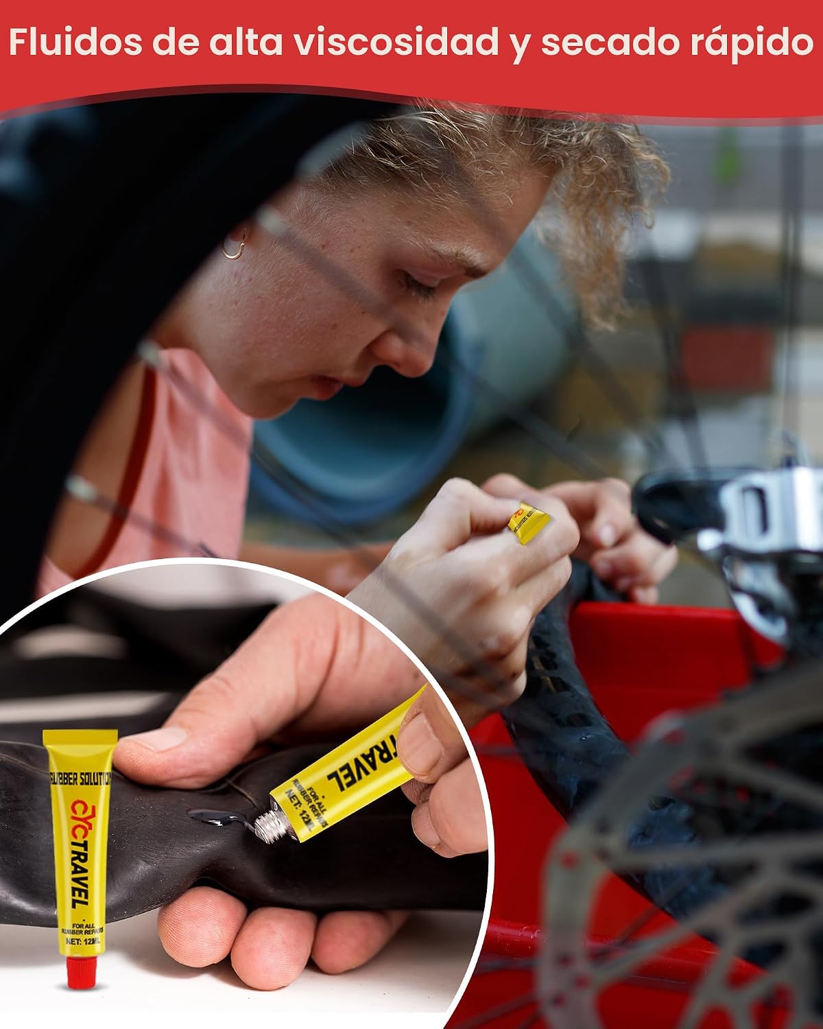 Kit reparación llanta bicicleta 20 parches vulcanizantes manual