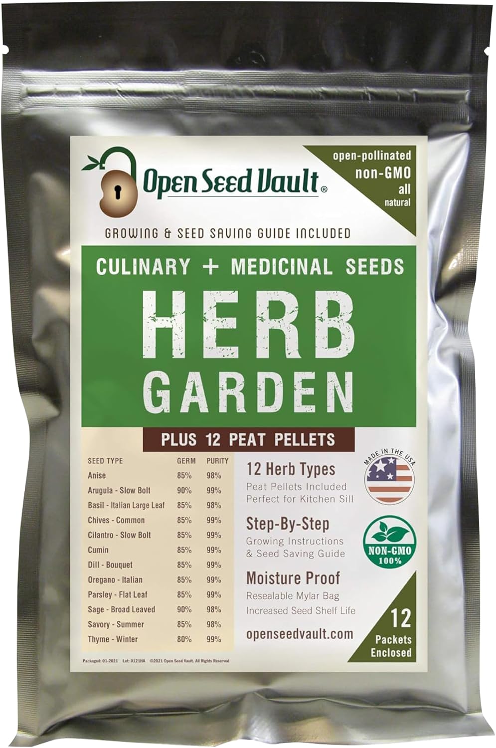 Kit hierbas medicinales y culinarias 12 semillas con gránulos turba