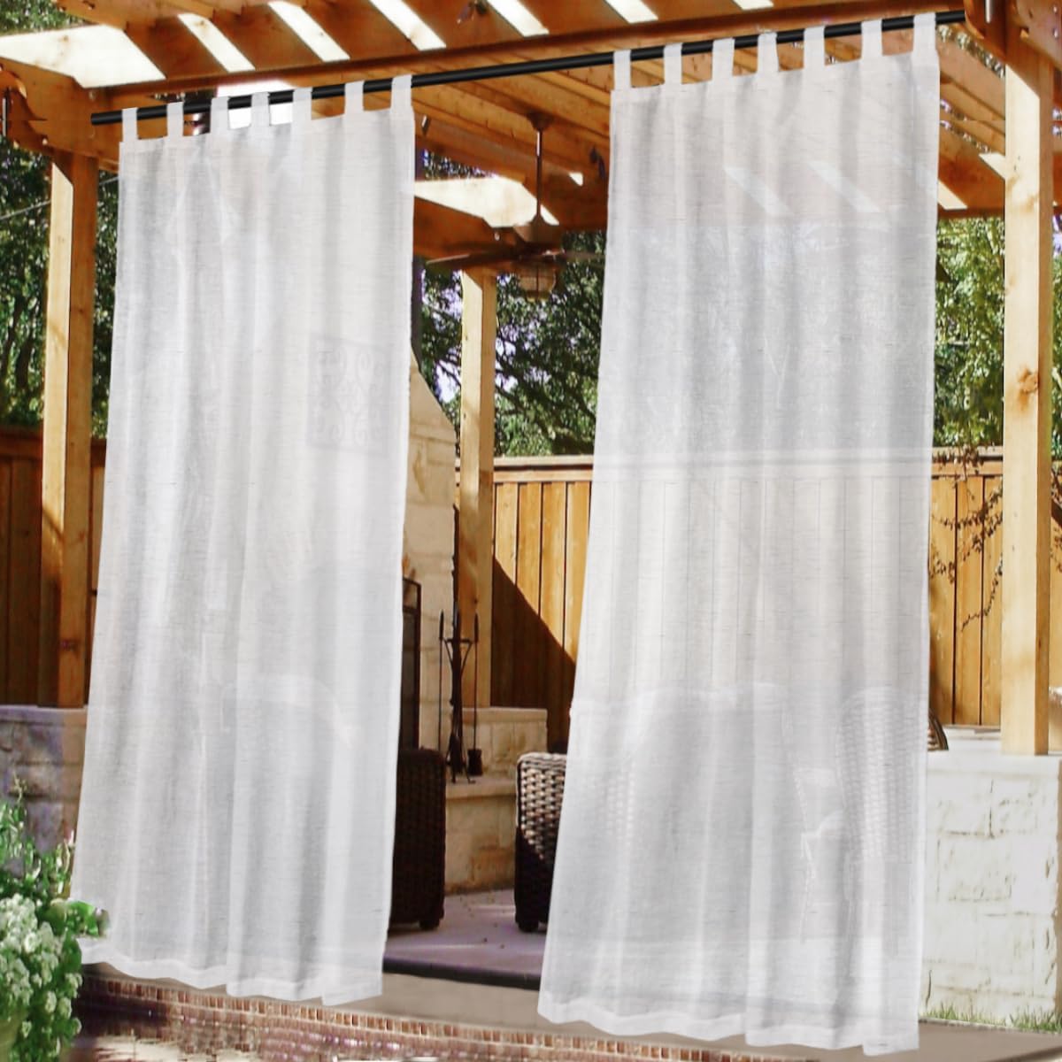 Cortinas lino transparente impermeables patio pestaña autoadhesiva