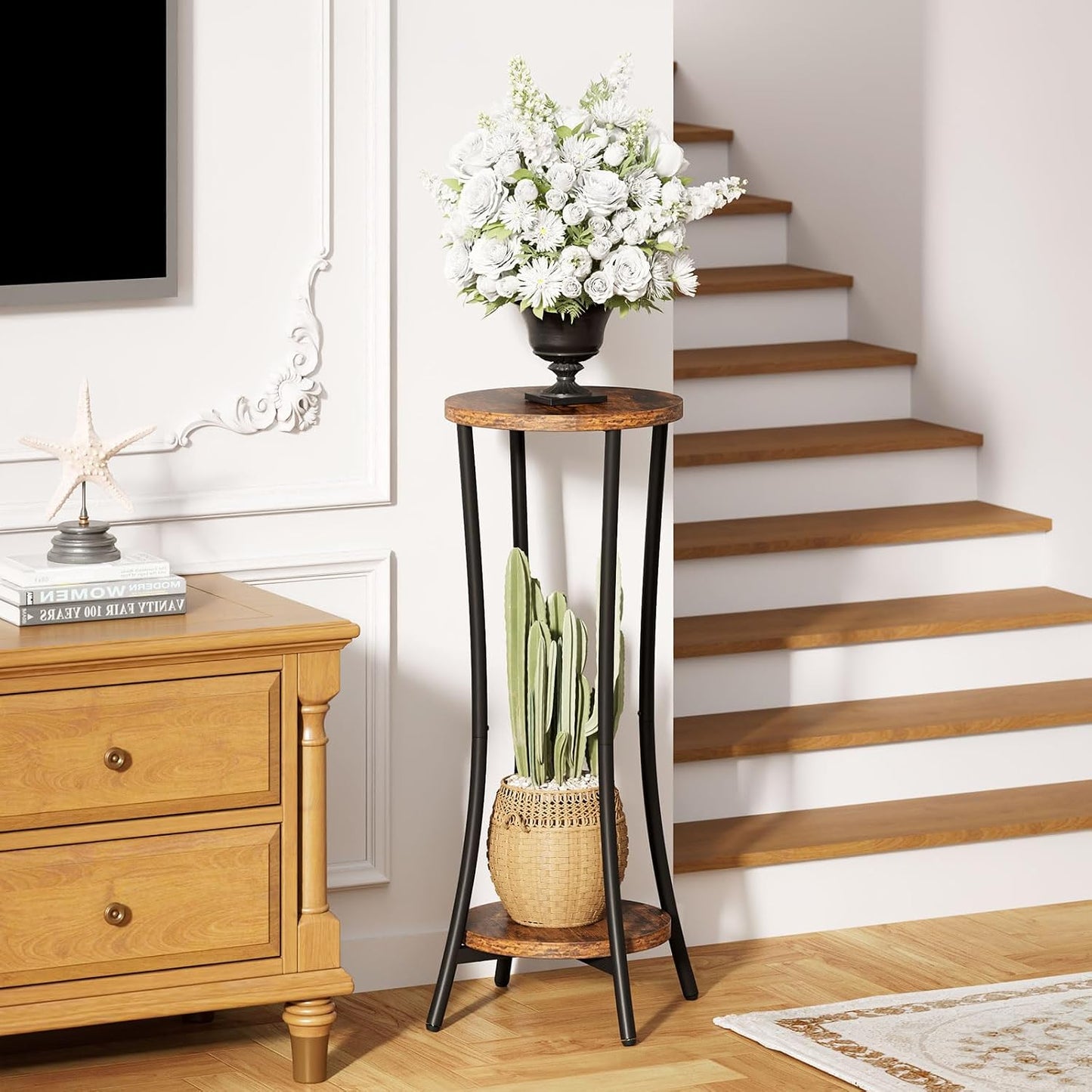 Soporte plantas 30pulg madera 2 niveles sala patio