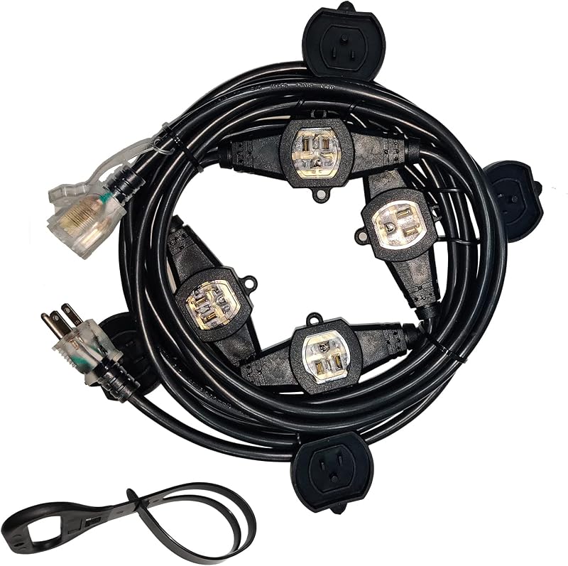 Cable extensión 25ft 5 tomas SJTW 3 clavijas enchufe