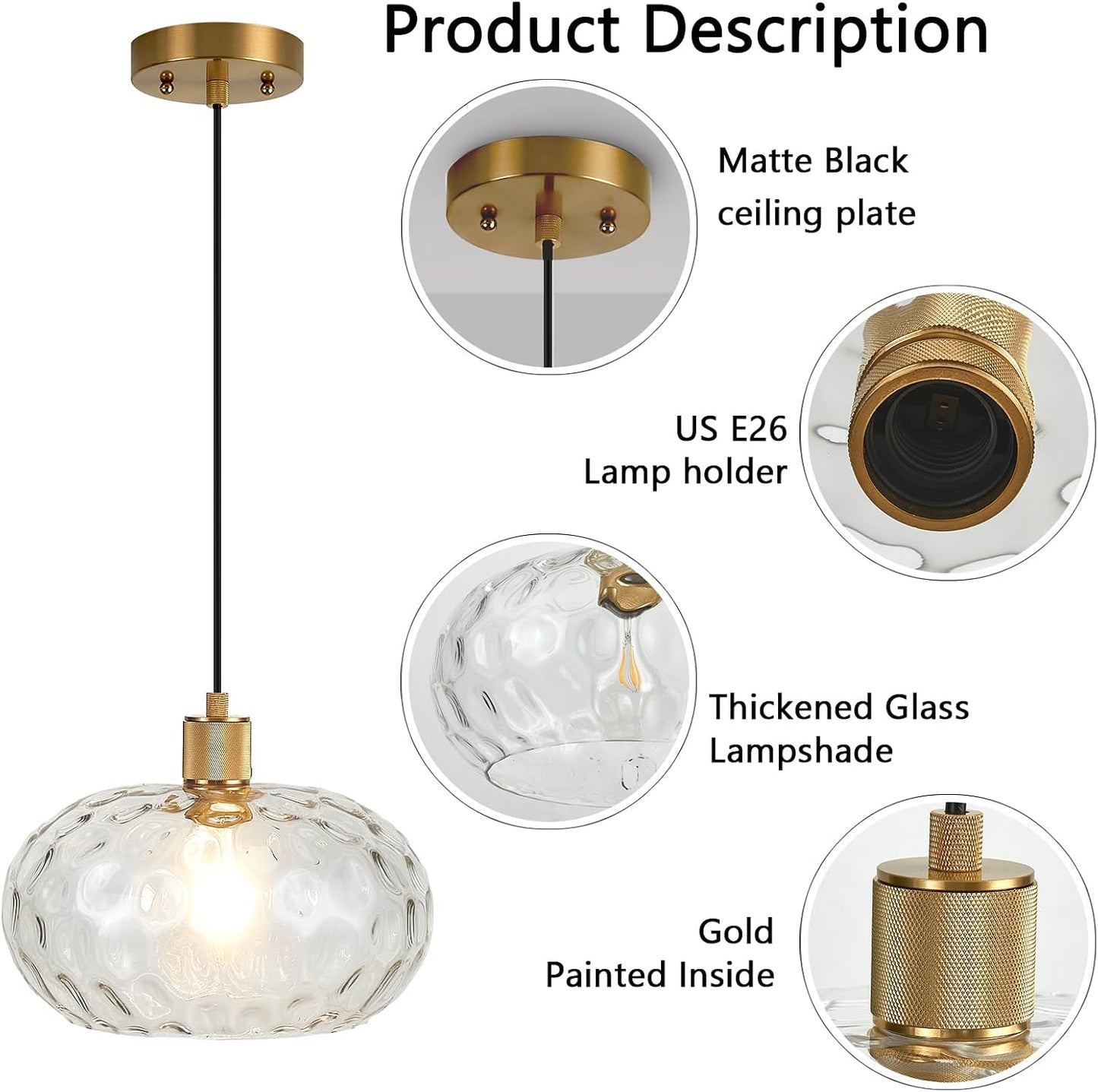 Lámpara colgante cristal 12pulg ajustable para cocina