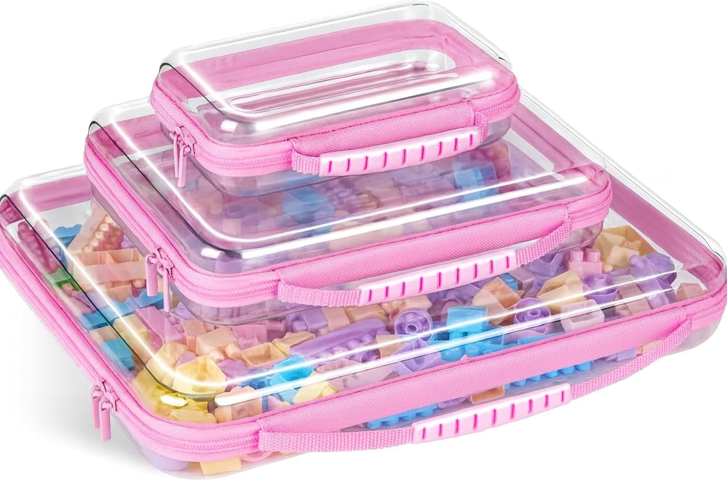 3 Pzas Bolsas Rígidas con Cremallera Rosa