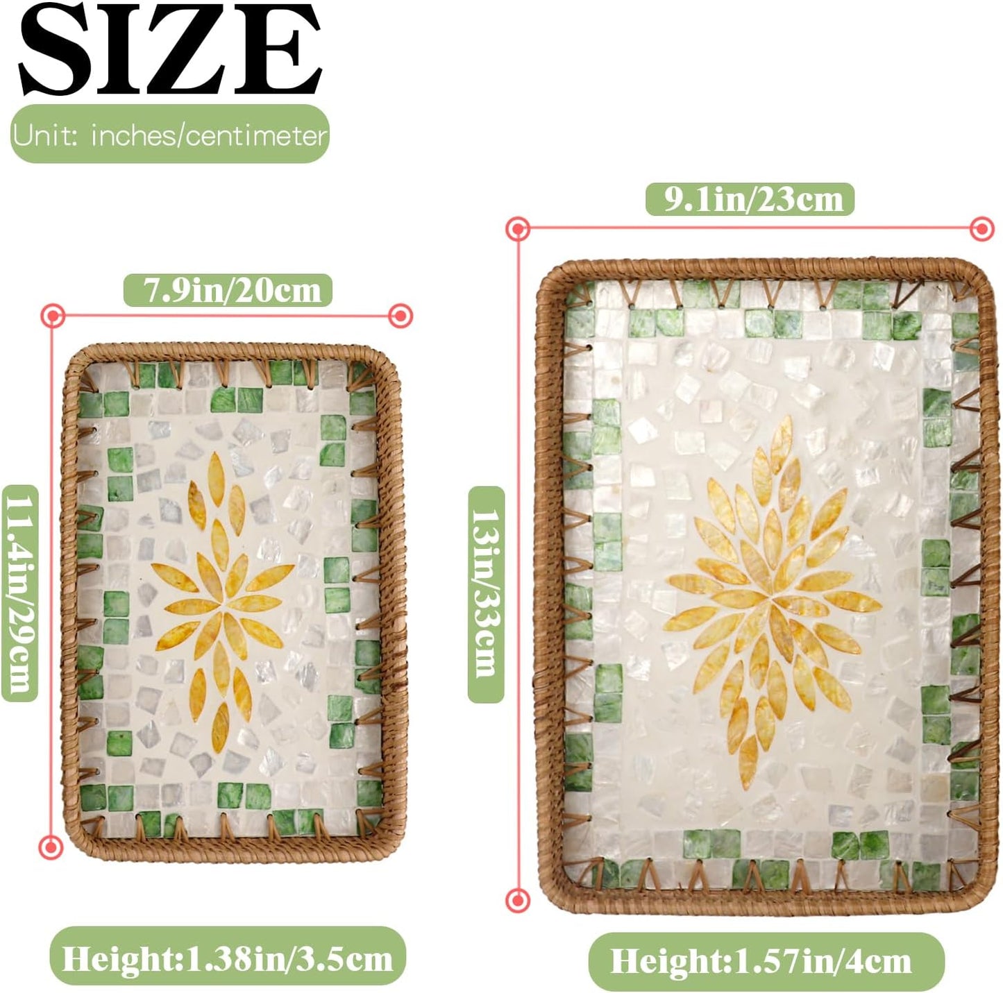 2 Bandejas Rectangulares Mimbre Ratán para Mesa Café Té Fiesta