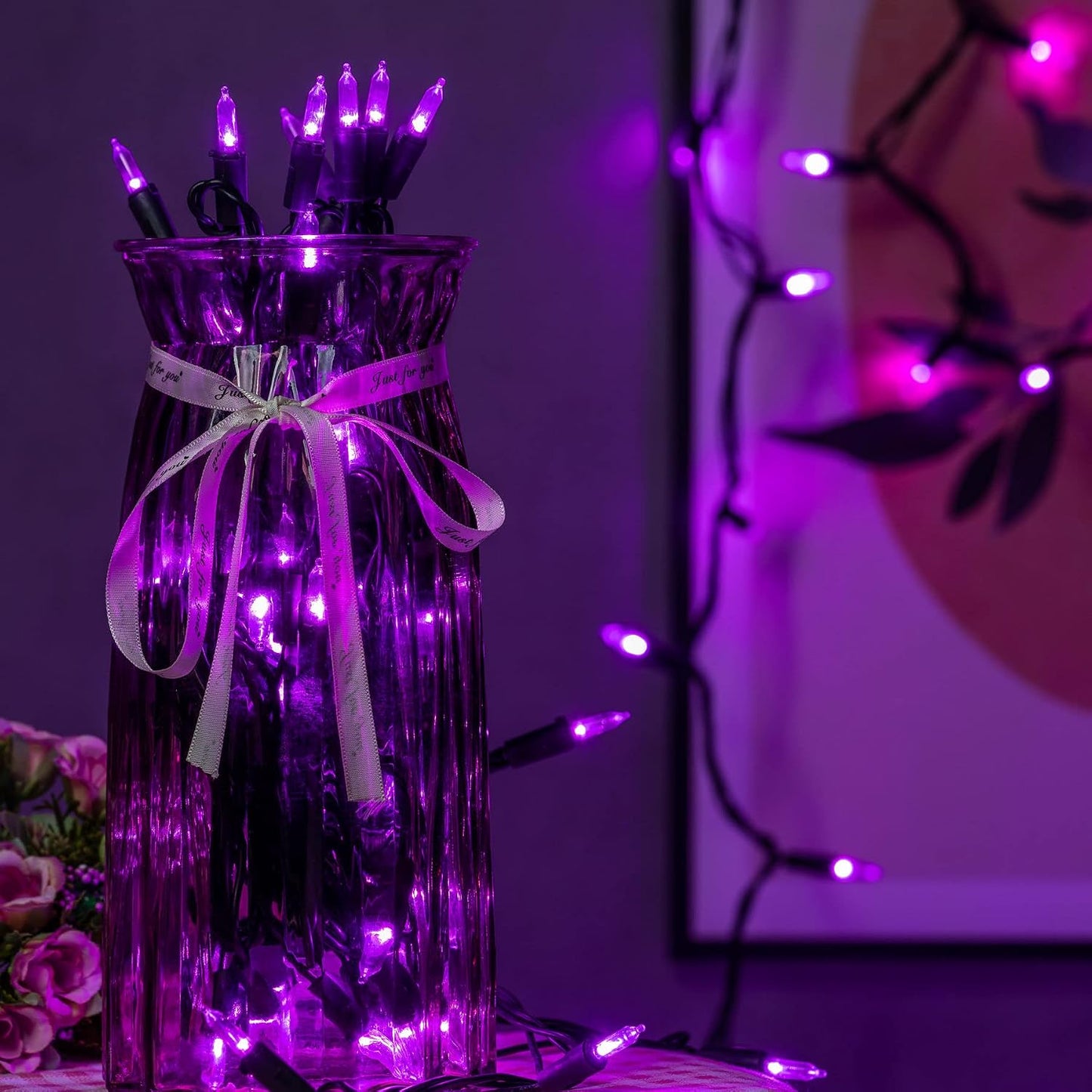 Set 200 Luces LED Navidad Moradas Cable Negro 33pies UL