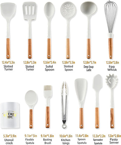 Set 13 Utensilios Silicona Antiadherente Sin BPA Blanco