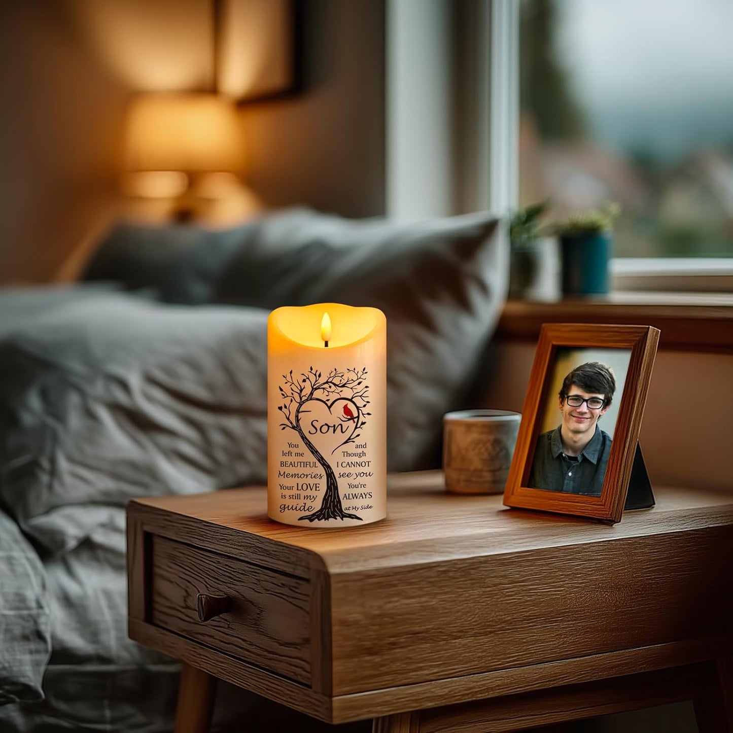 Vela conmemorativa sin llama luz LED cera real control remoto