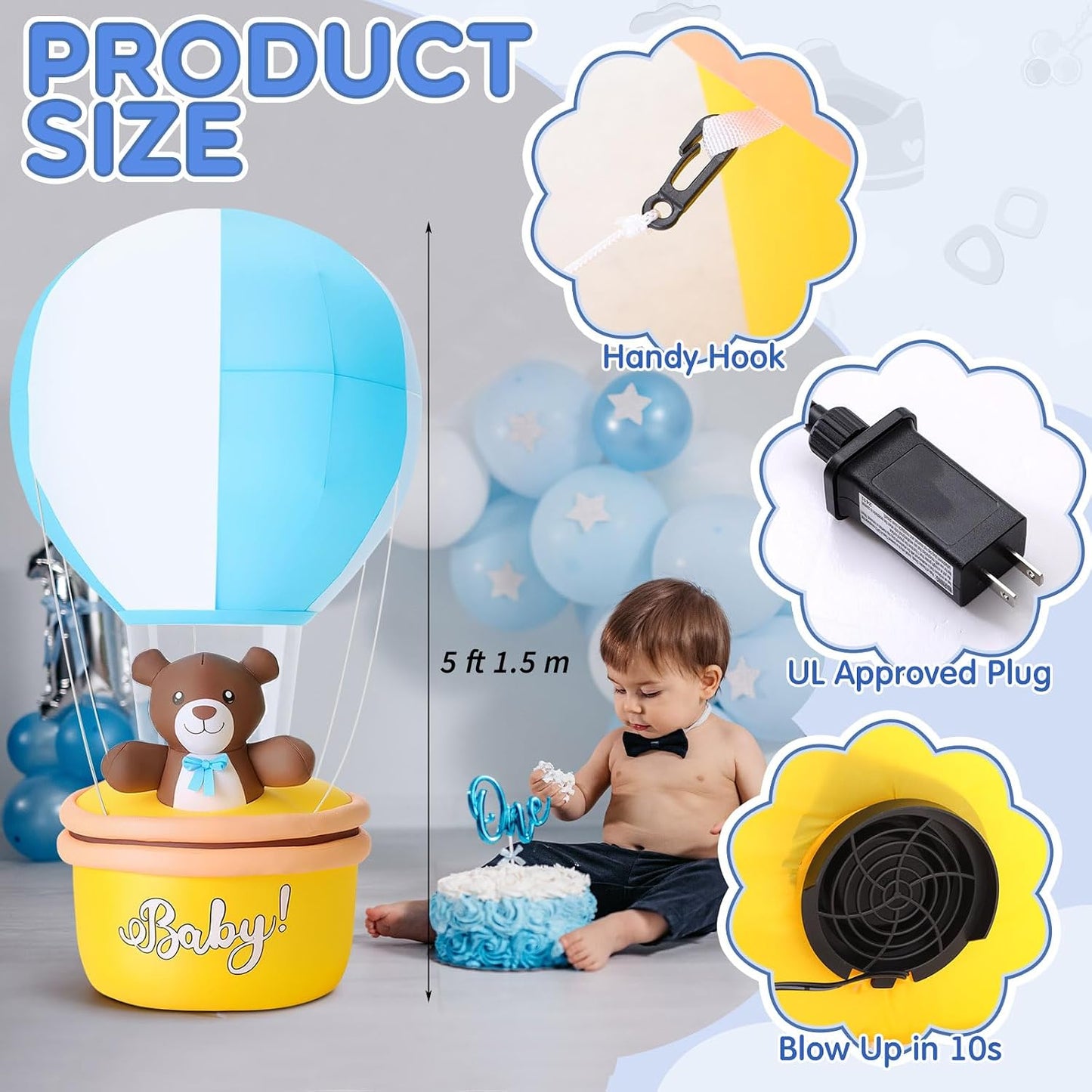 Globo inflable 5ft con cesta oso decoración baby shower