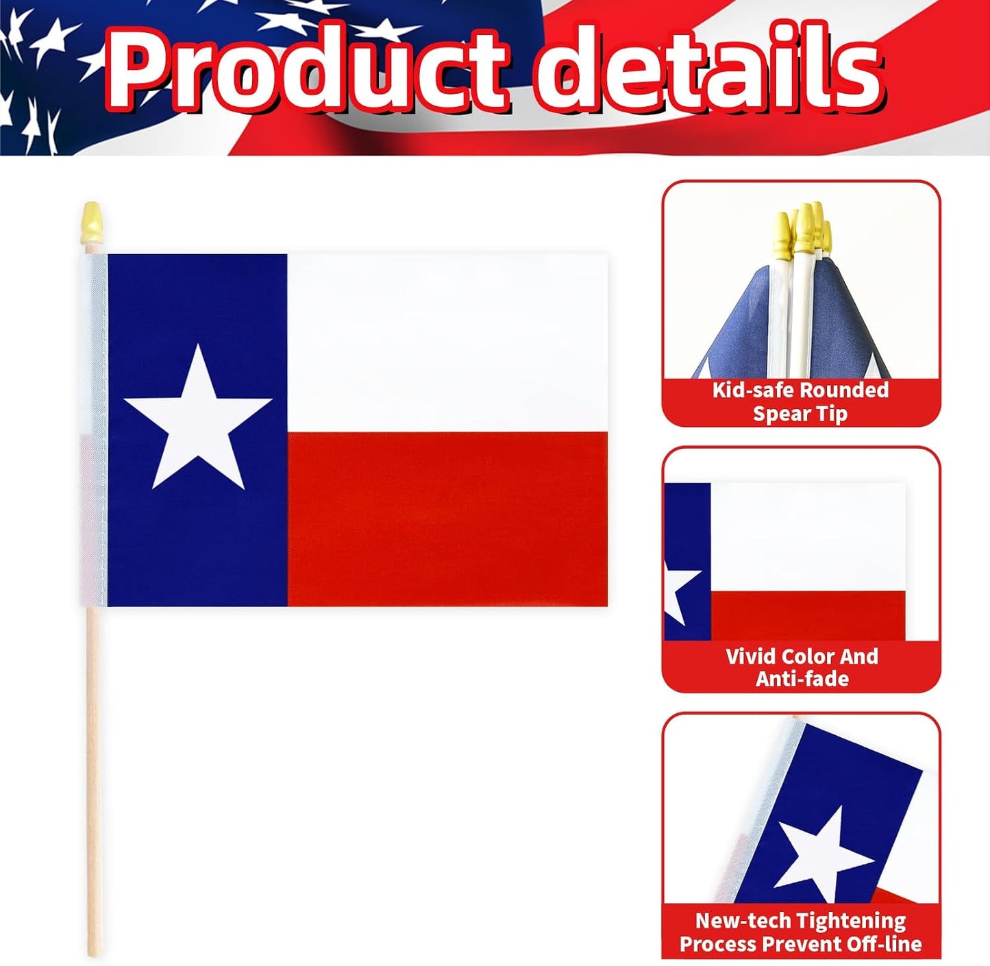 20 Banderas Texas 5x8pulg Palos Madera Lanza Mini