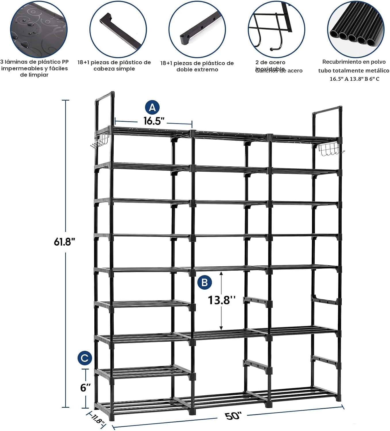 Zapatero metal 9 niveles para 50-55 pares estante alto