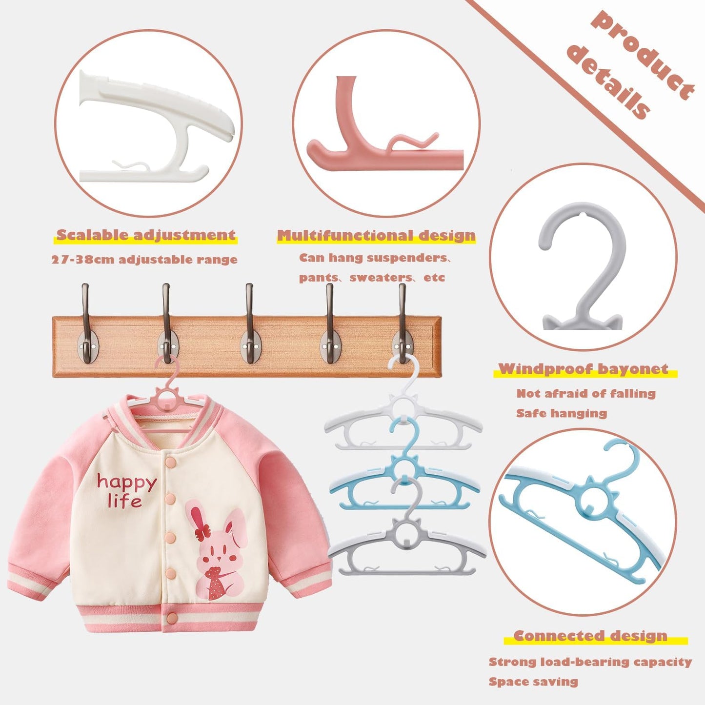 Perchas bebé set 20 blancas colgador ajustable 11-14pulg