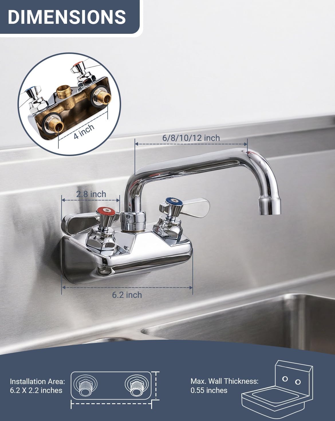 Grifo fregadero cocina 4pulg boquilla giratoria