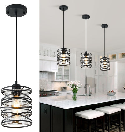 Lámpara colgante espiral negra 6.3pulg metal soplado