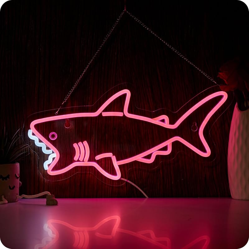 Luz LED tiburón rosa neón para decoración pared