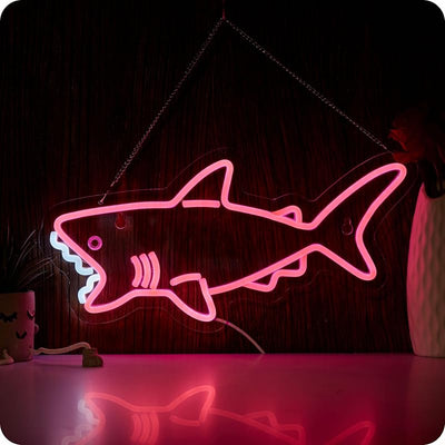 Luz LED tiburón rosa neón para decoración pared