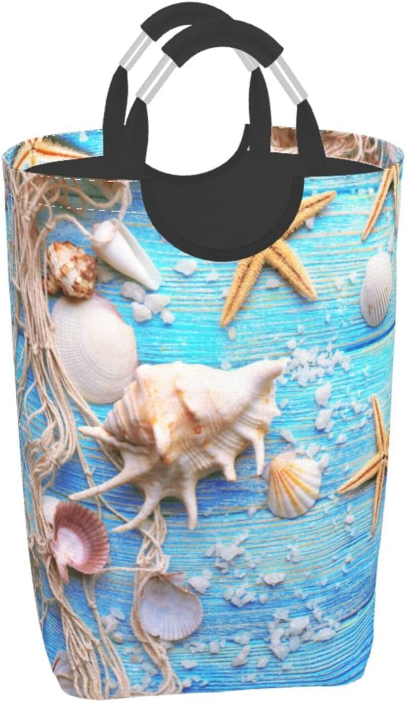 Cesta lavandería madera estrella mar azul plegable 50l