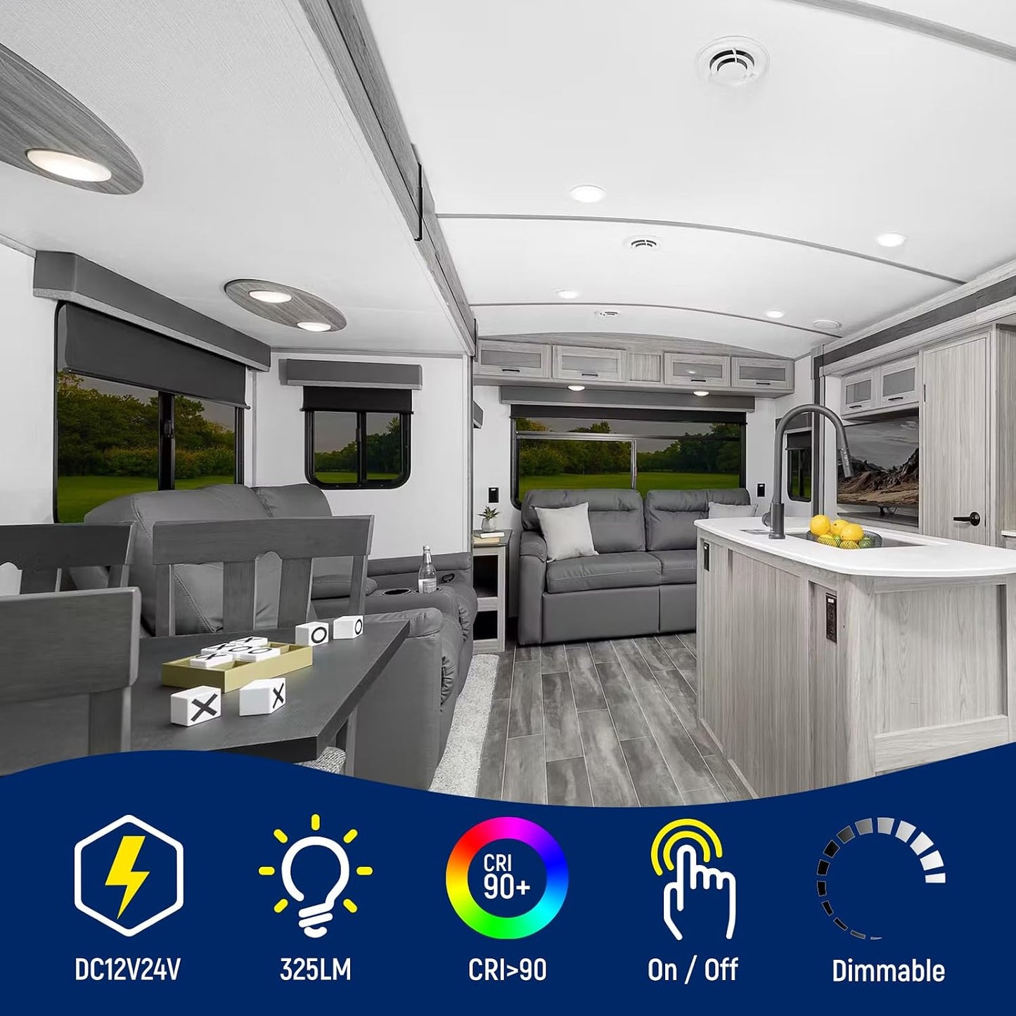 4 Luces techo caravana 4.5" regulable 12V azul