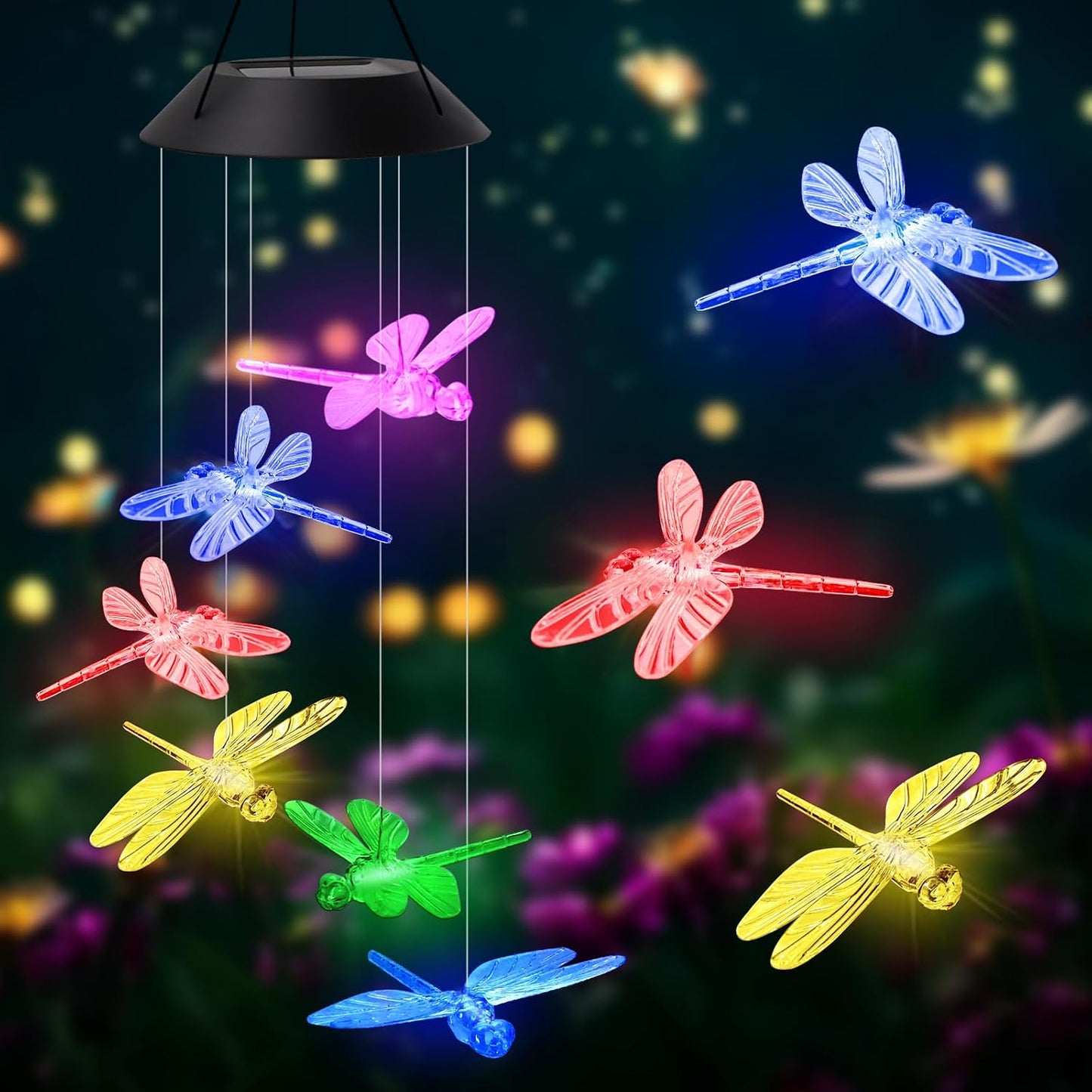 Campana viento solar resistente agua con luz LED jardín