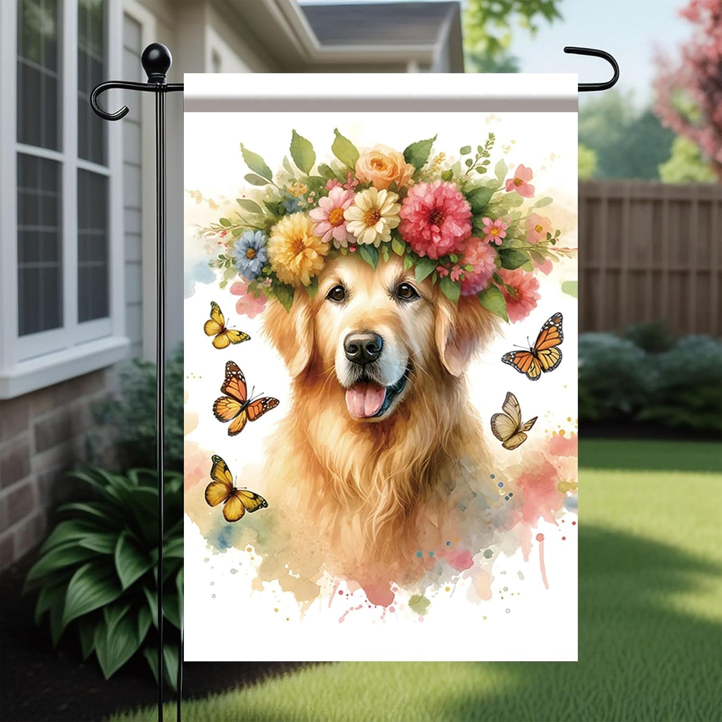 Bandera jardín doble cara golden retriever 12x18pulg mascotas
