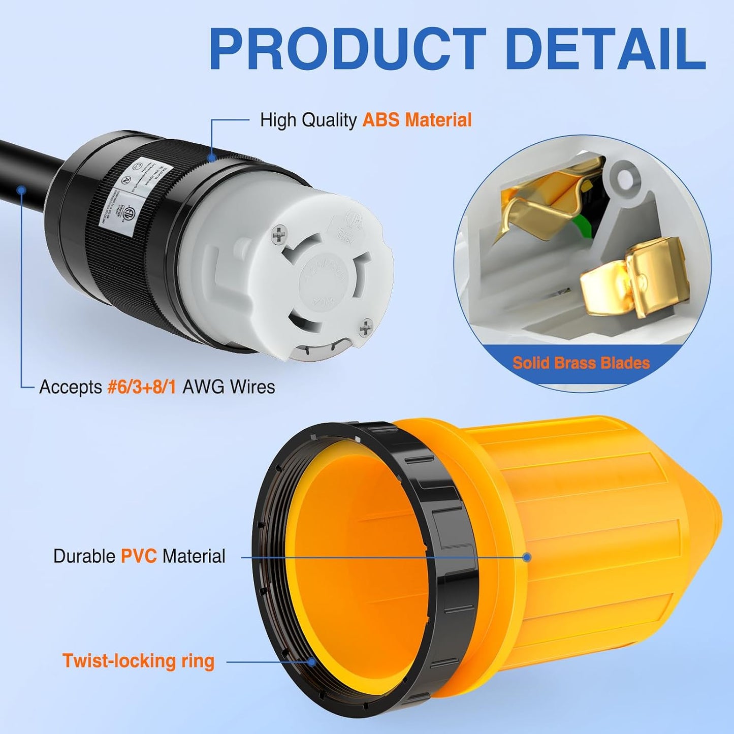 Cable alimentación RV 50A enchufe giratorio NEMA SS2-50R
