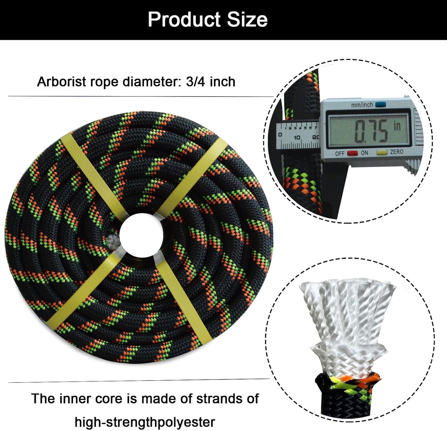 Cuerda arborista trenzada 3/4pulg x200ft poliéster