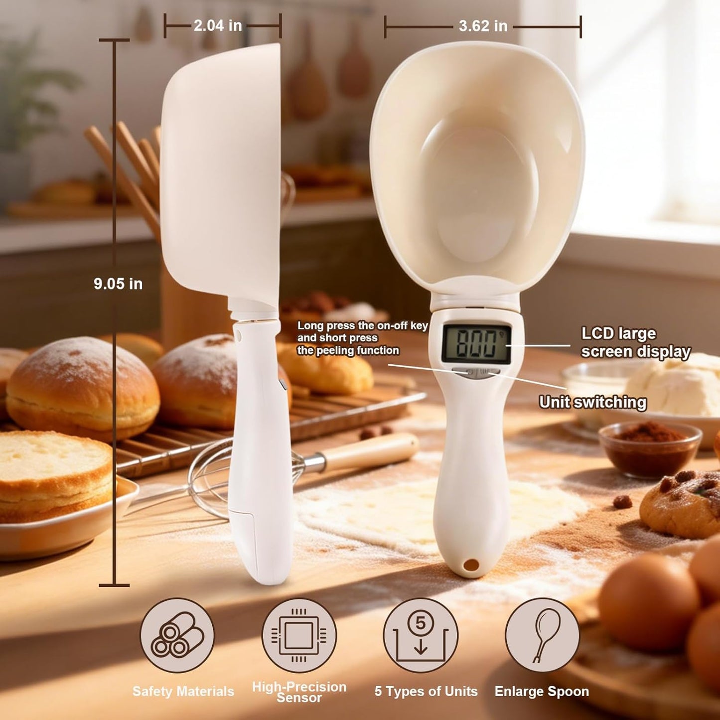 Cuchara medidora electrónica digital con conversión de unidades para cocina 2026