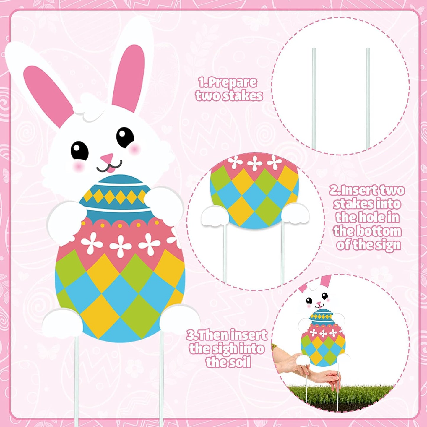 9 Letreros Pascua patio con estacas huevo