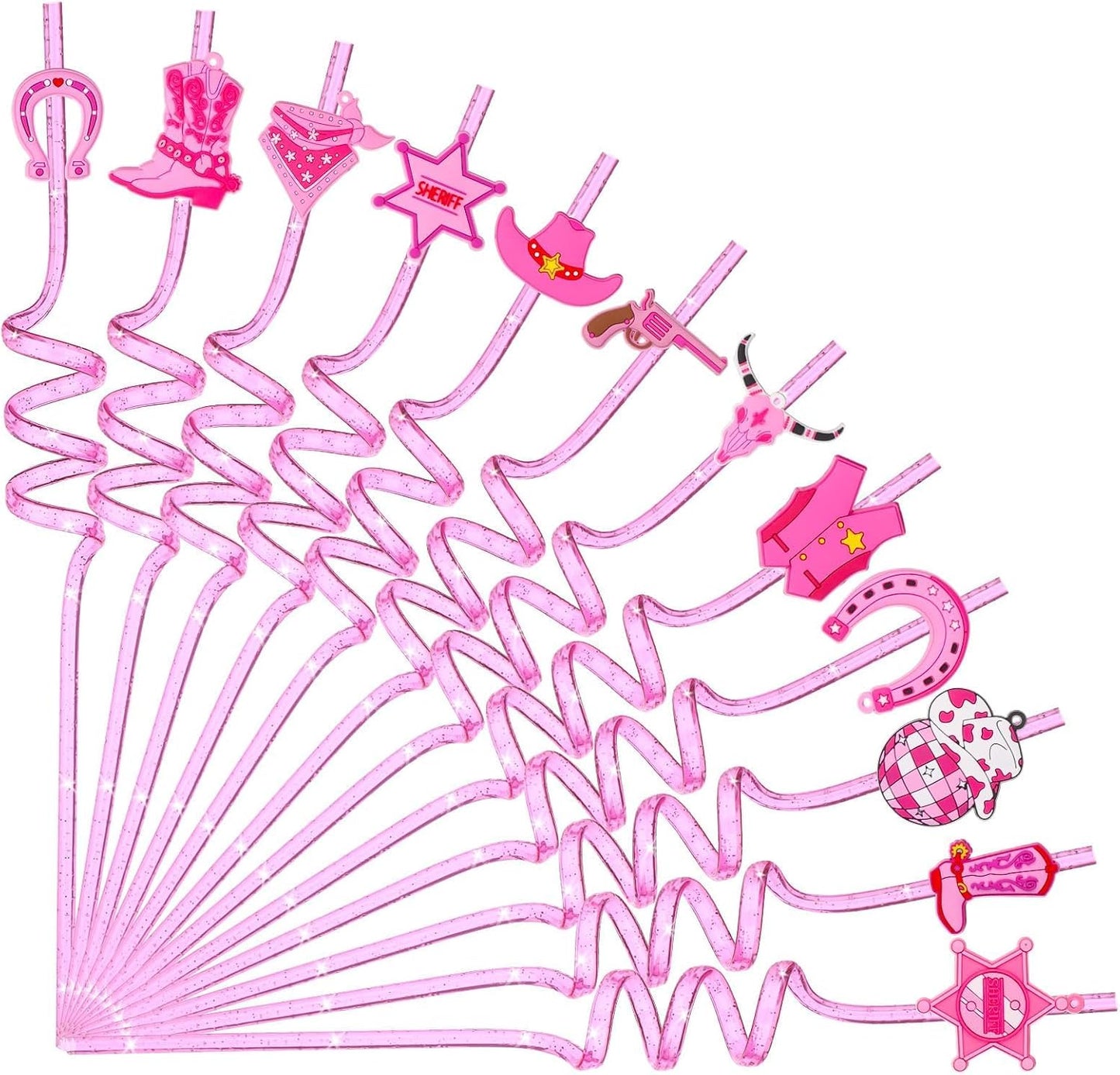 24 Pzas Pajitas Rosadas Reutilizables para Fiesta Vaquera