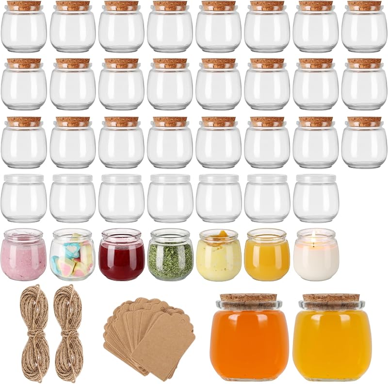 Tarros vidrio 7oz con tapa corcho set 40 reutilizables