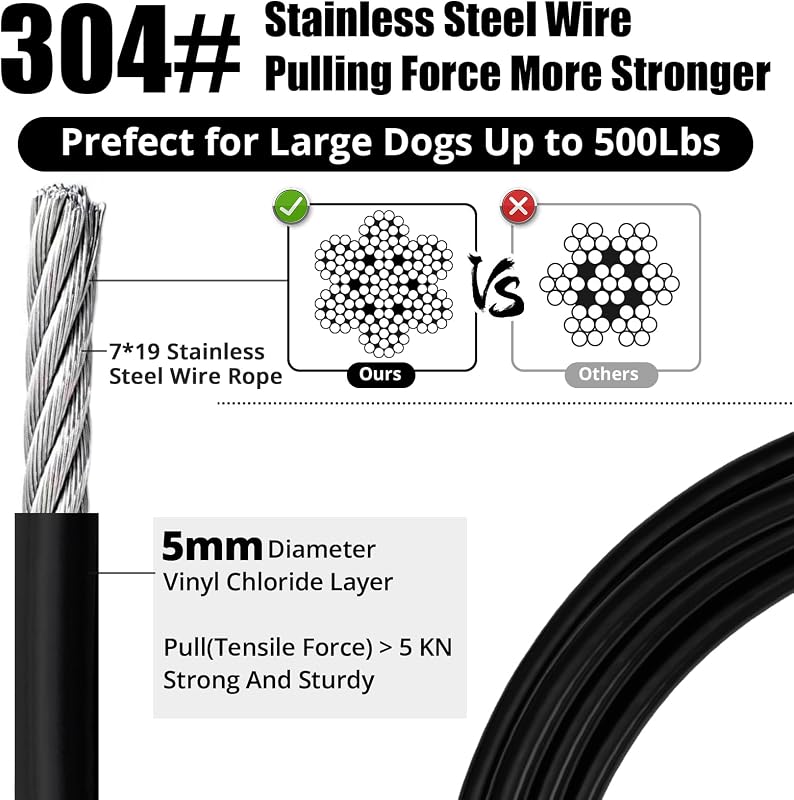 Cable amarre perros 20pies resistente exteriores hasta 500lb