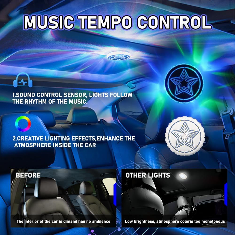 Luces techo automóvil LED control voz USB 6 modos