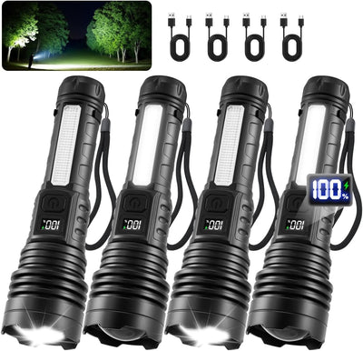 Pack 4 Linternas 9900fl 7 Modos Recargable LCD Luz Cob Táctica