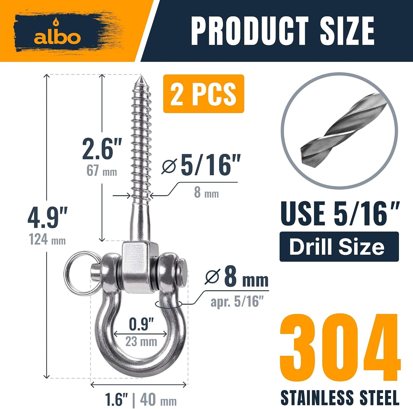 2 Pzas Perchas Acero Inox Giratorias 1800lb