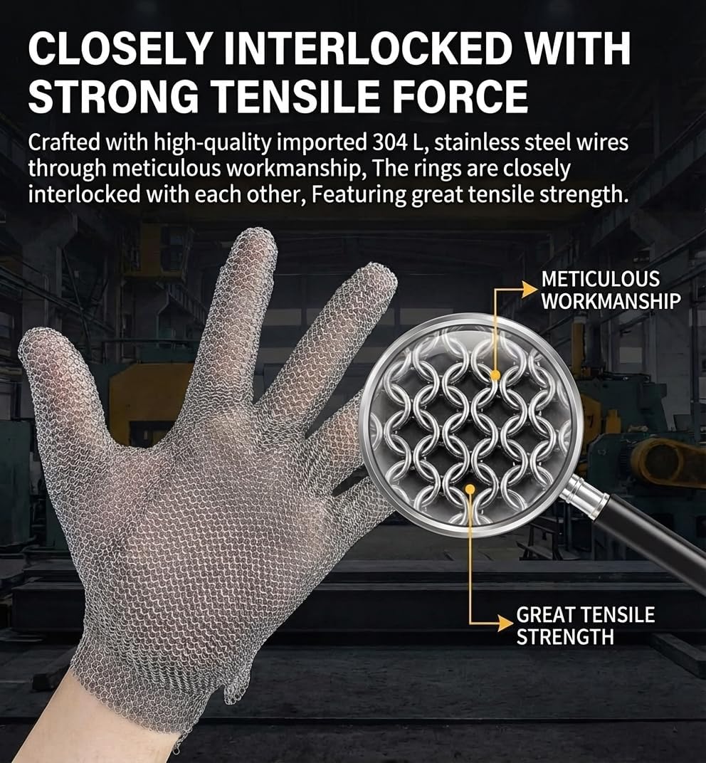 Guantes malla acero inox resistentes cortes grado
