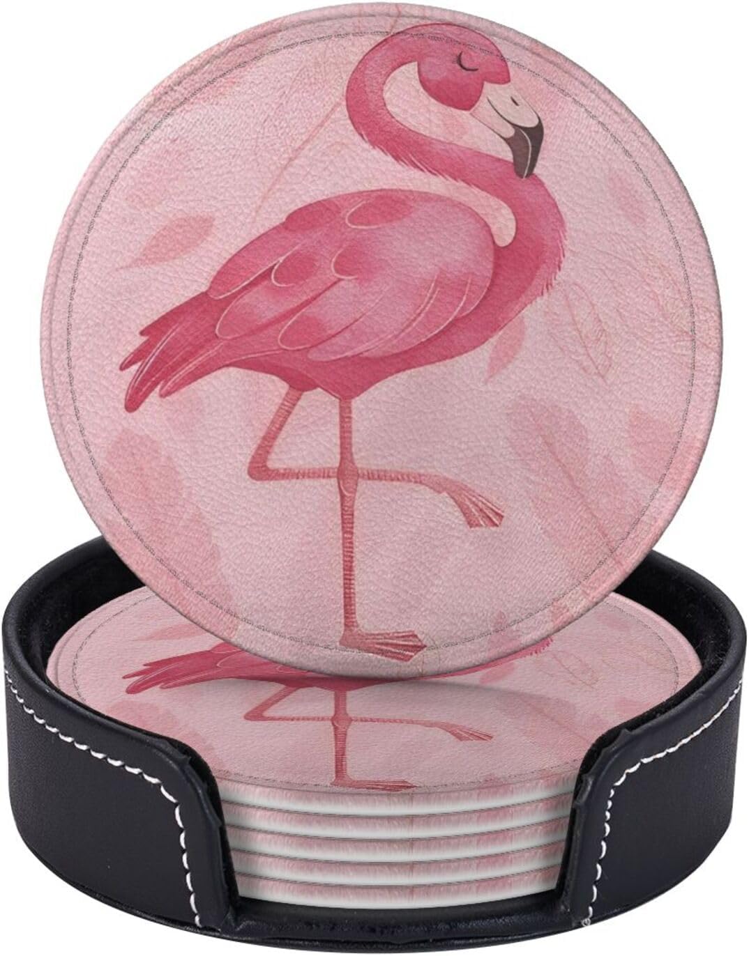 6 Pzas Posavasos Cuero Bohemio Flamenco Rosa Mesa Bebidas