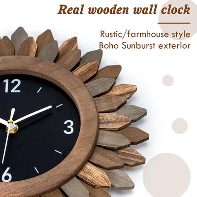 Reloj pared madera rústica estilo boho rayos sol