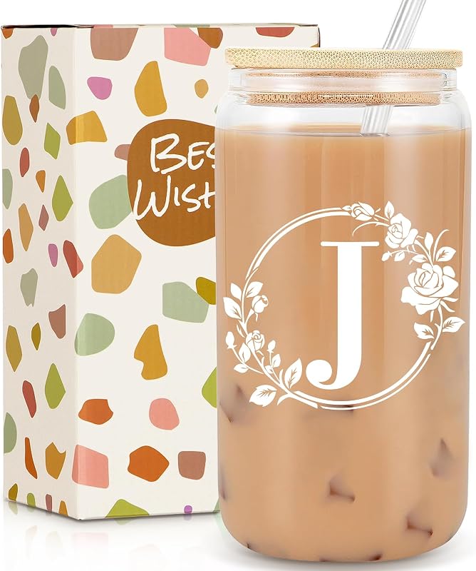 Taza vidrio 16oz con tapa pajita regalo personalizado mujer