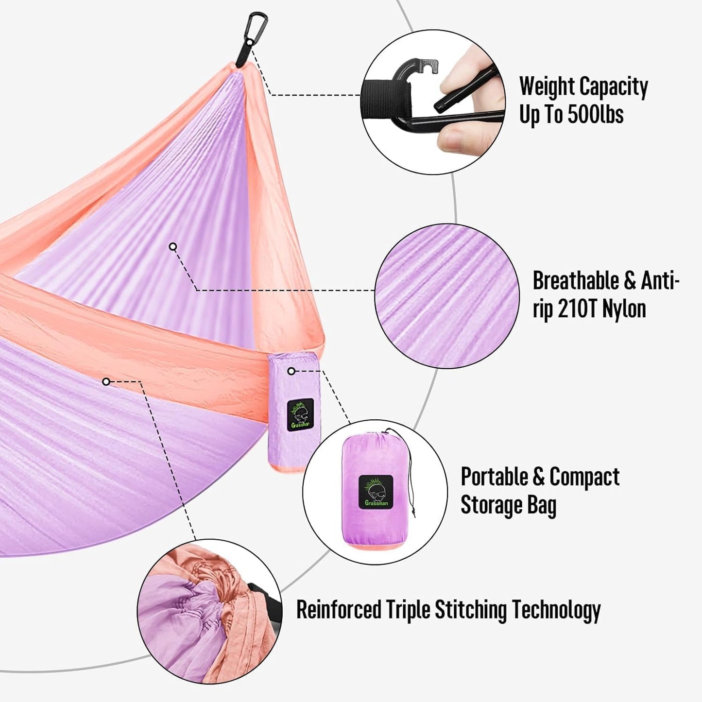Hamaca doble e individual portátil con correas de árbol