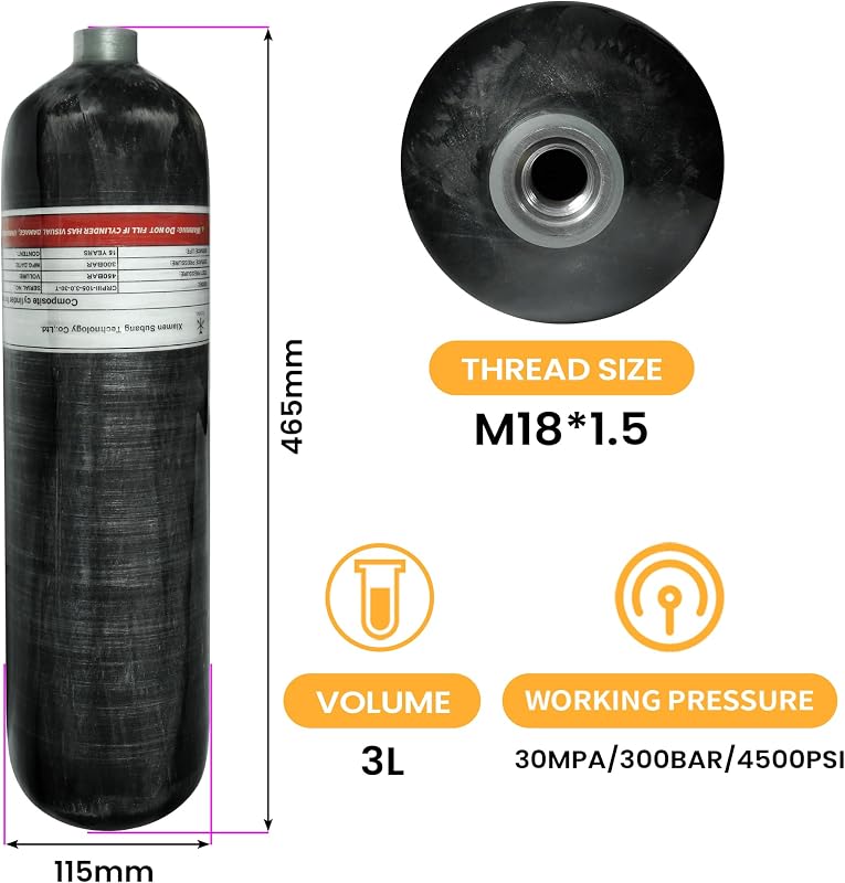 Tanque PCP fibra carbono 3L 4500 psi estación llenado