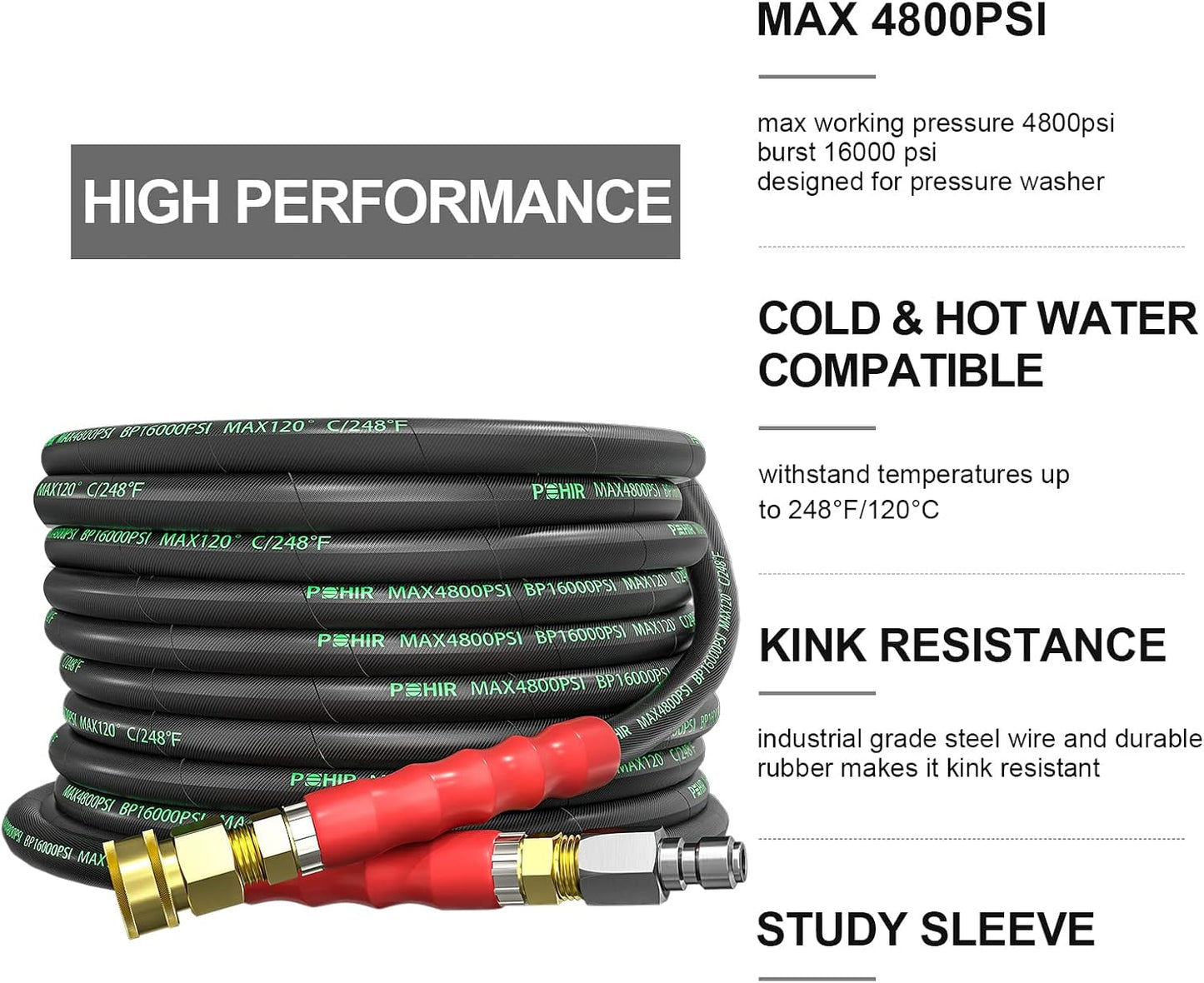 Manguera 3/8pulg 25ft 4800PSI con adaptadores