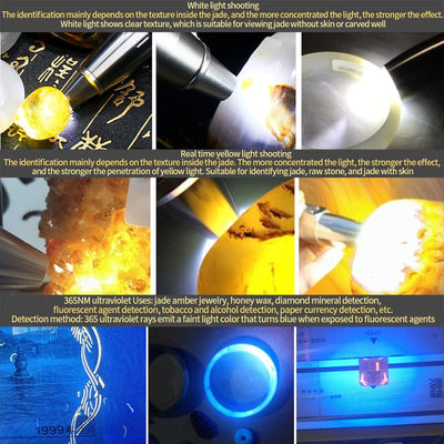 Linterna luz fuerte 6 en 1 con luz UV 365nm y LED 395nm
