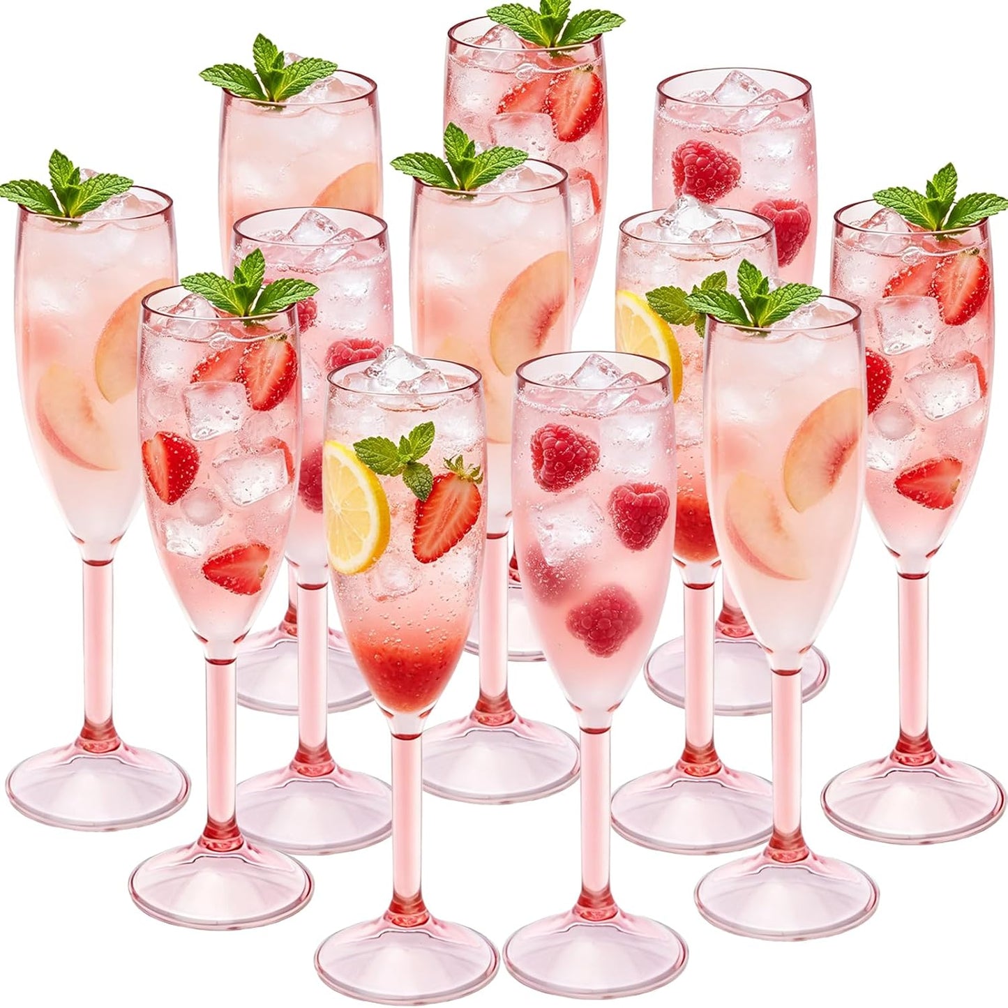 12 Vasos Champán Plástico Rosa 5.4oz para Fiesta Boda