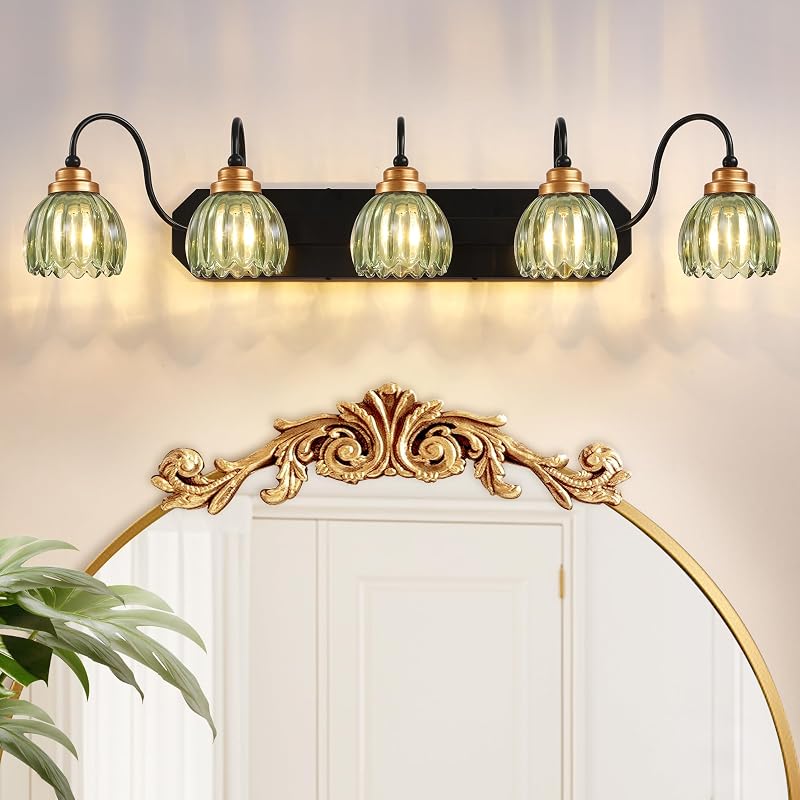 Lámpara tocador 5 luces estilo vintage vidrio verde